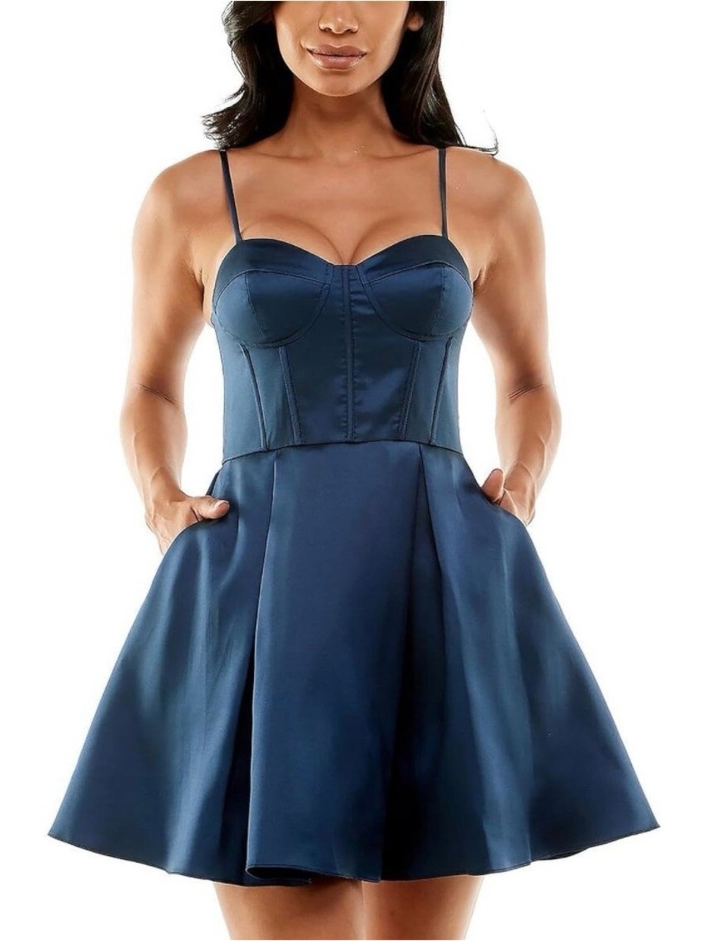 B. Darlin Women’s Corset Seamed Mini Fit & Flare Dress Navy PTP 15-15.5/L 32